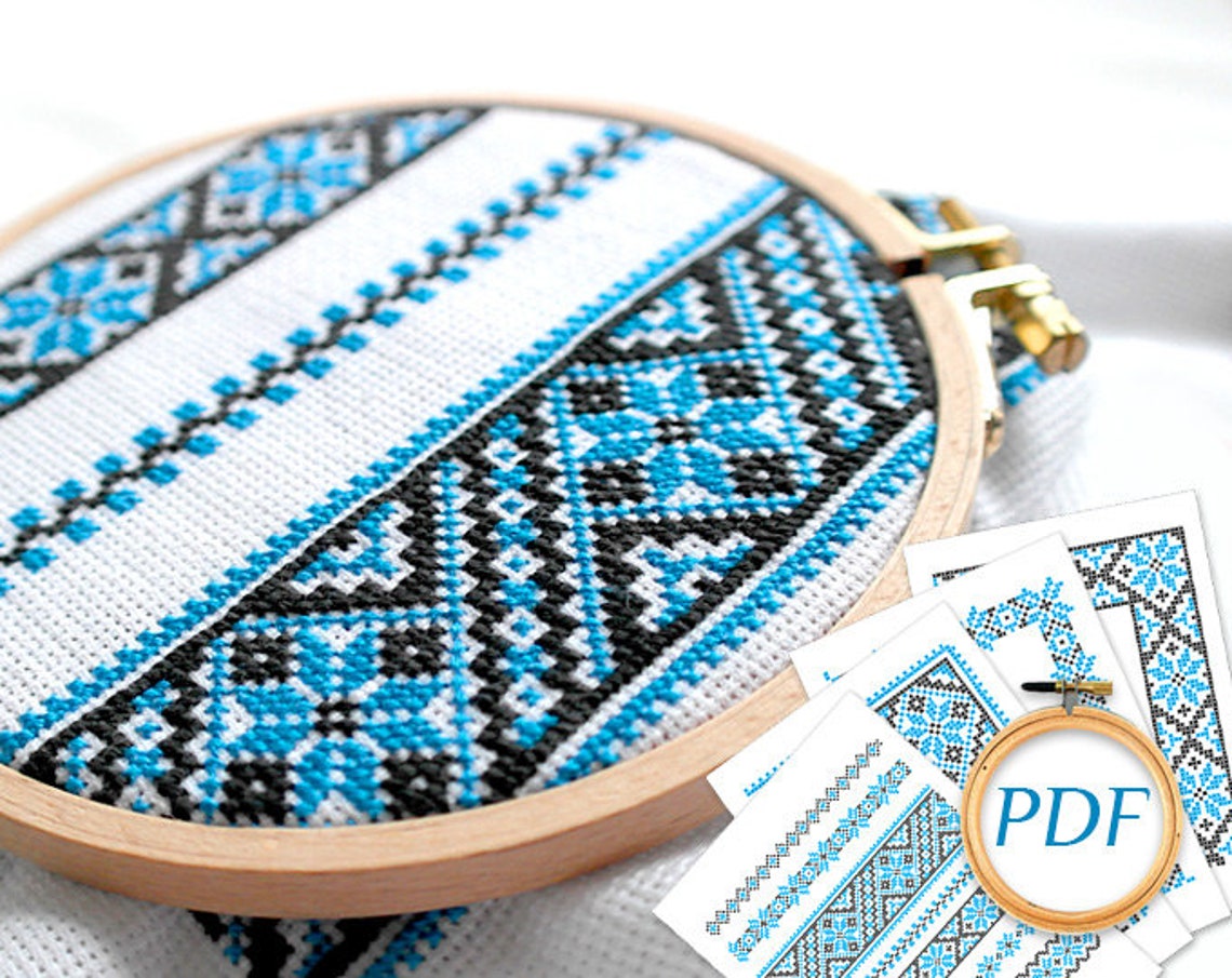 Ukrainian cross stitch border pattern easy PDF Geometric cross Etsy