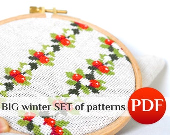 BIG SET borders Christmas cross stitch border Berry cross stitch pattern for kitchen Wreath cross stitch berry Ornament crossstitch winter