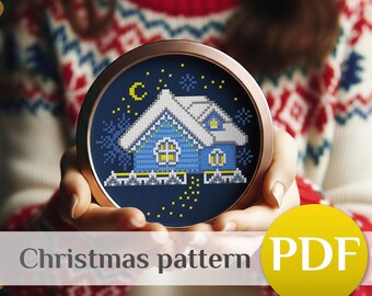 Mini Christmas Hause Cross Stitch Pattern PDF: Quick Holiday Decor, Easy X-Stitch Beginner