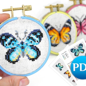 Set 3 PDF butterfly cross stitch pattern PDF Simple cross stitch pattern Mini butterfly crossstitch for beginner Easy crossstitch small