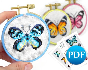 Set 3 PDF butterfly cross stitch pattern PDF Simple cross stitch pattern Mini butterfly crossstitch for beginner Easy crossstitch small