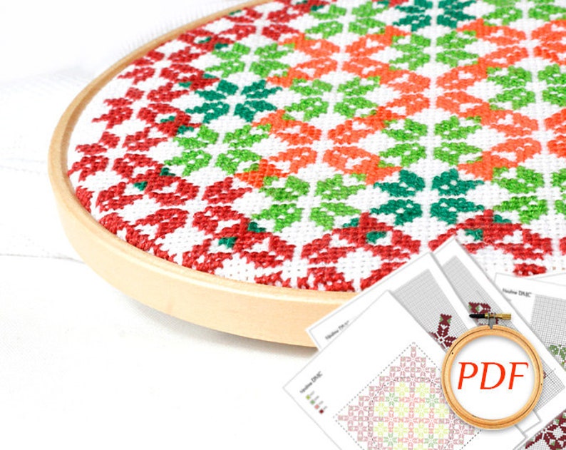 Geometric cross stitch pattern Christmas cross stitch pdf for pillow Hand embroidery pdf Cross stitch flower Modern cross stitch ornament image 6