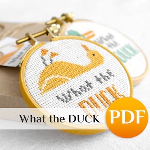 Funny Yellow What the Duck Cross Stitch Pattern PDF: Mini Quirky Design Snarky Subversive ornament
