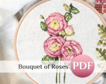 Bouquet cross stitch pattern PDF: Floral crossstitch Flowers x-stitch