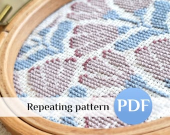 Set Floral Repeat Cross Stitch Pattern, Flowers borders PDF, Frame Chart
