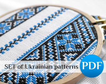 SET 7 Ukraine vyshyvanka cross stitch border PDF Geometric bookmark pattern pillow crossstitch tablecloth cross stitch for towel