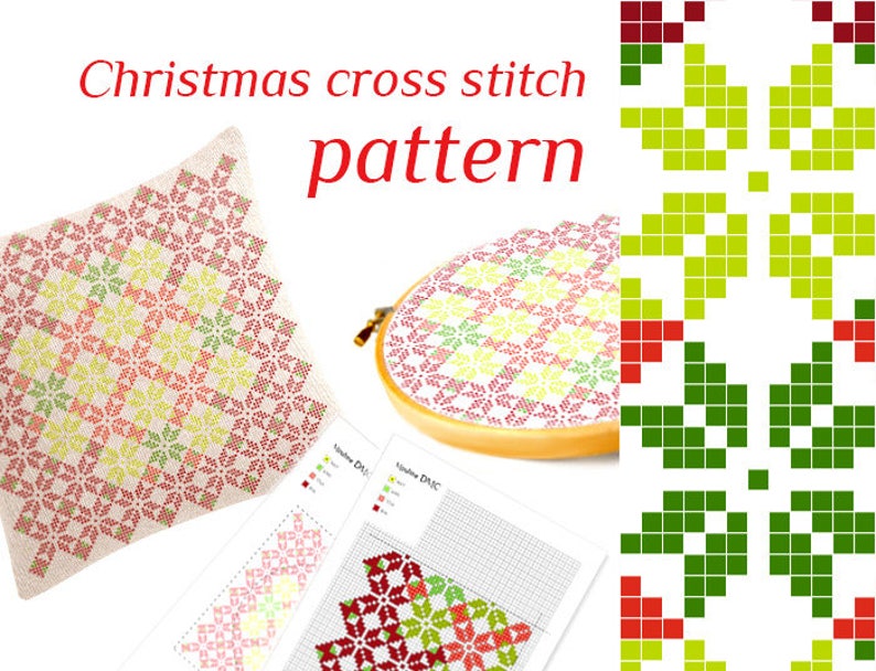 Geometric cross stitch pattern Christmas cross stitch pdf for pillow Hand embroidery pdf Cross stitch flower Modern cross stitch ornament image 4