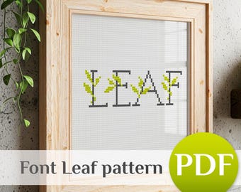 Leaf Font Cross Stitch Pattern PDF: ABC Initial Letter Xstitch Text