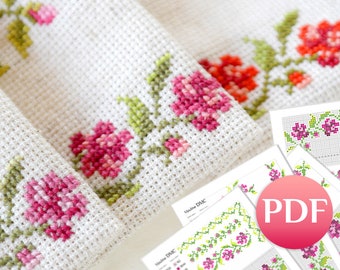 Roses cross stitch pattern Flower cross stitch border for kitchen Rose borders cross stitch Floral crossstitch hand embroidery botanical