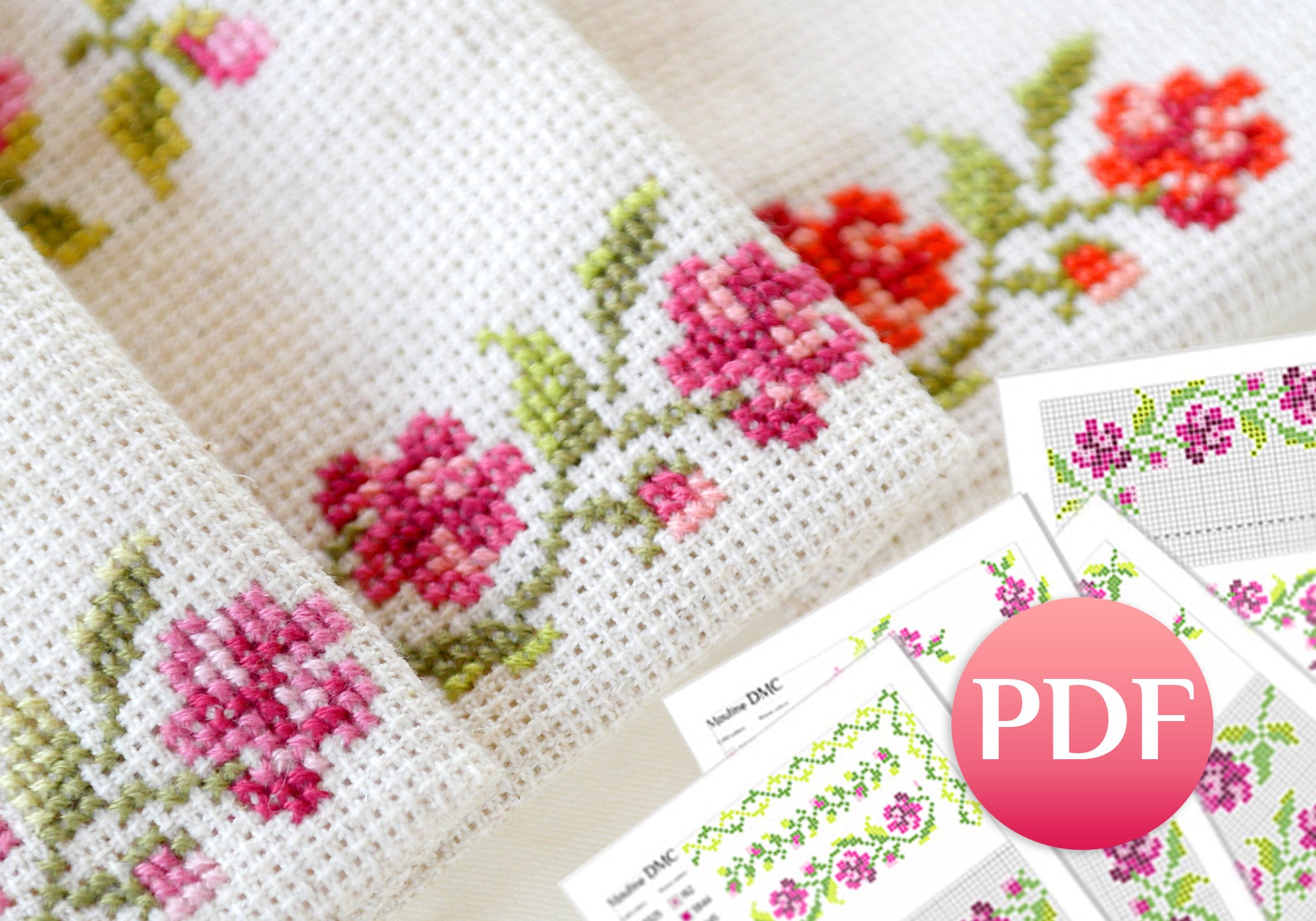 Roses cross stitch pattern flower border cross stitch for Etsy
