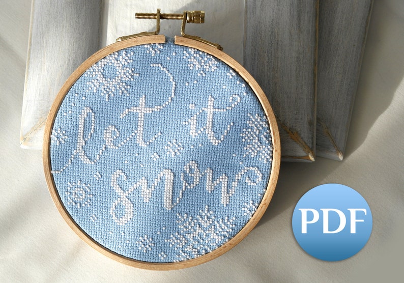 Easy winter cross stitch pattern PDF Let it snow cross stitch pattern pdf Easy cross stitch pattern snowflakes image 10