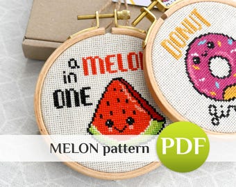 Mini Watermelon Cross Stitch Pattern PDF: Easy funny ornament love card Funny Beginner-Friendly design