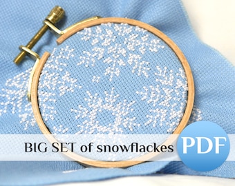 SET 17 snowflakes cross stitch patterns PDF Winter cross stitch pdf Snow flake big and small