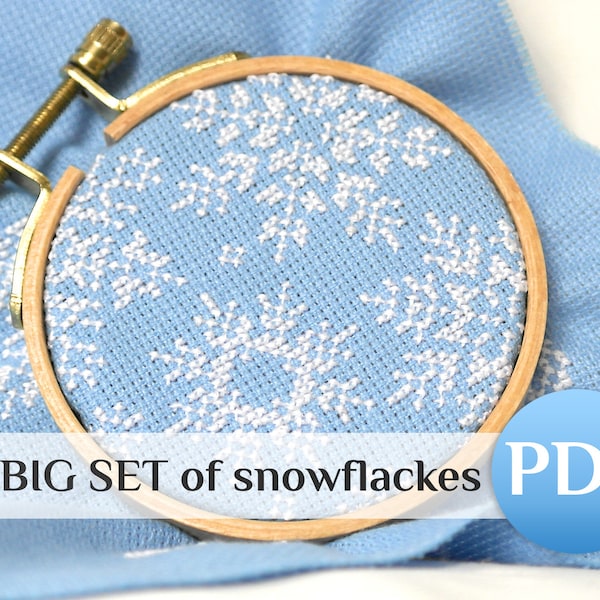 SET 17 snowflakes cross stitch patterns PDF Winter cross stitch pdf Snow flake big and small