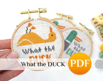 Snarky cross stitch pattern Subversive Mini cross stitch What the DUCK cross stitch Funny YELLOW duck crossstitch pdf spew profanities