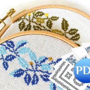 Set borders cross stitch pattern PDF Leaf cross stitch Floral cross stitch border Modern crossstitch pattern for kitchen Botanical x-stitch
