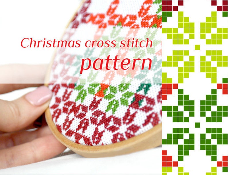 Geometric cross stitch pattern Christmas cross stitch pdf for pillow Hand embroidery pdf Cross stitch flower Modern cross stitch ornament image 1