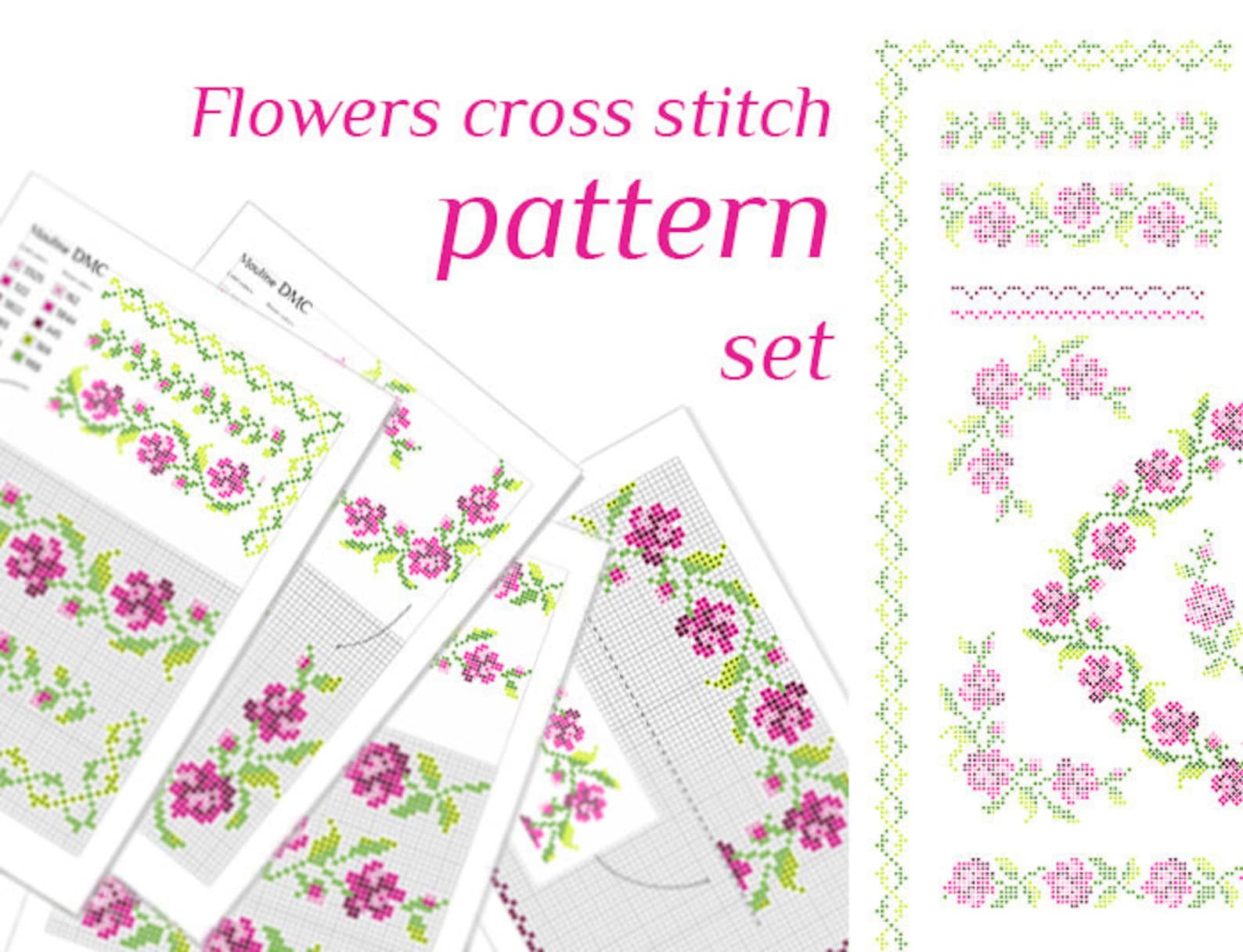 Roses cross stitch pattern Flower cross stitch border for - Etsy Nederland