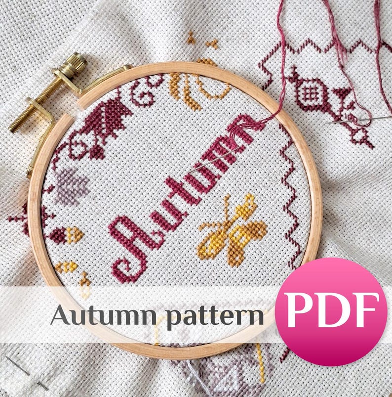 Autumn Quaker Sampler Cross Stitch Pattern PDF: Counted Primitive Fall ...
