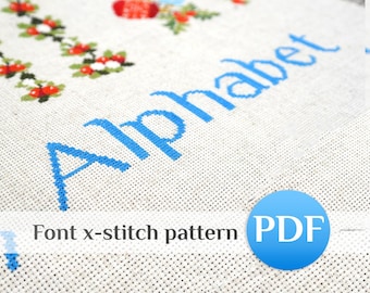 Alphabet Cross Stitch Pattern Monogram: ABC text cross-stitch Initial Letter PDF (Big Font Design)
