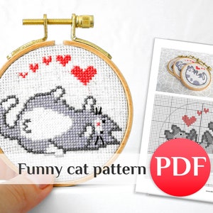 Easy funny cat cross stitch pattern PDF Mini animal cross stitch pattern Kitten cross stitch pattern Easy crossstitch Cute crossstitch