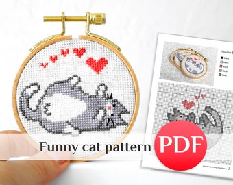 Funny Kitten Cross Stitch Pattern: Easy cat x-stitch Mini Animal Design (PDF)