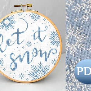 Easy winter cross stitch pattern PDF Let it snow cross stitch pattern pdf Easy cross stitch pattern snowflakes image 6