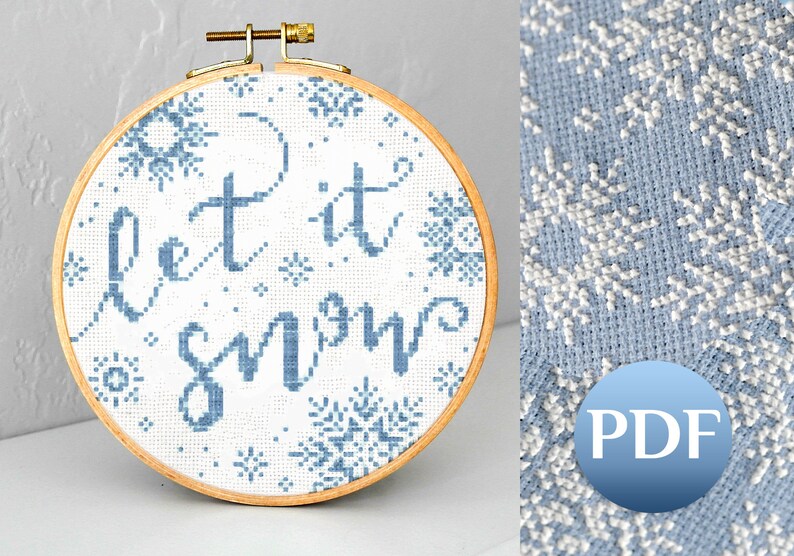 Easy winter cross stitch pattern PDF Let it snow cross stitch pattern pdf Easy cross stitch pattern snowflakes image 6