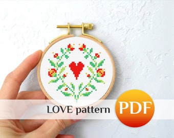 Mini love cross stitch Whreat heart cross stitch I love you cross stitch pattern PDF Romantic cross stitch valentine's day