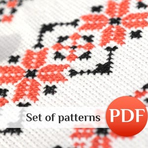 Beginner Geometric Cross Stitch Border Pattern Set, Easy Ukraine Modern Embroidery PDF