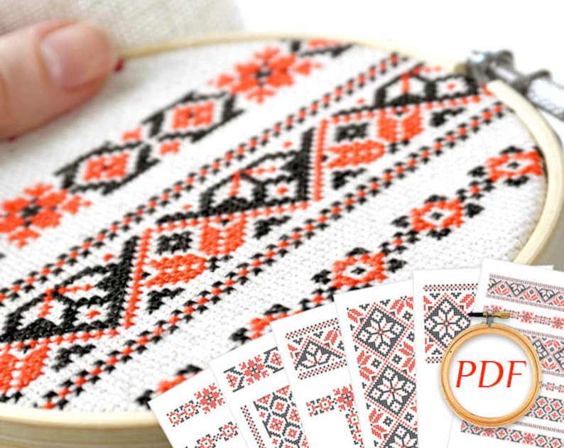 Ukrainian cross stitch pattern border set Easy cross stitch Etsy