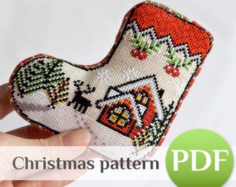 Christmas Stocking Cross Stitch Pattern PDF: New Year Mini Sock Decor Small