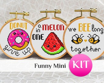 Love Cross Stitch Kit: Funny Mini Donut Melon Bee Ornament X Stitch Easy x-stitch