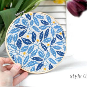 Modern cross stitch flowers Floral hoop art Wall decor cross stitch Finished cross stitch modern embroidery hoop art image 2