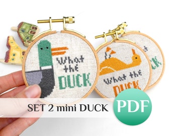 2 mini duck cross stitch pattern PDF Snarky cross stitch Funny cross stitch What the DUCK crossstitch