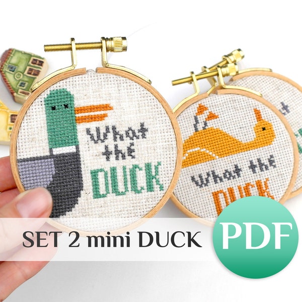 2 mini duck cross stitch pattern PDF Snarky cross stitch Funny cross stitch What the DUCK crossstitch