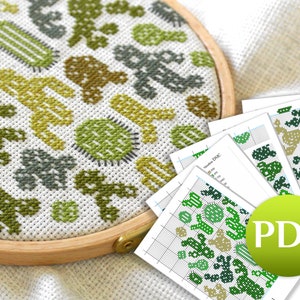 SET Cactus cross stitch pattern border Easy cross stitch pdf Plants cross stitch for kitchen Botanical cross stitch for beginners image 1