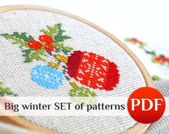 Big SET 9 winter cross stitch pattern PDF Christmas cross stitch border PDF New year cross stitch border Christmas crossstitch Xmax