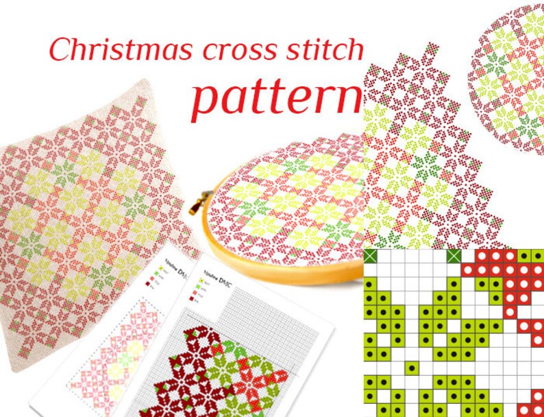 Geometric cross stitch pattern Christmas cross stitch pdf for pillow Hand embroidery pdf Cross stitch flower Modern cross stitch ornament image 5