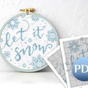 Easy winter cross stitch pattern PDF Let it snow cross stitch pattern pdf Easy cross stitch pattern snowflakes image 5