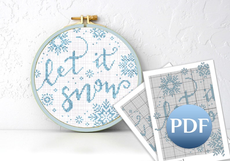 Easy winter cross stitch pattern PDF Let it snow cross stitch pattern pdf Easy cross stitch pattern snowflakes image 5