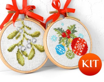 Garland cross stitch christmas greeting card KIT Mistletoe cross stitch christmas ornaments New year cross stitch