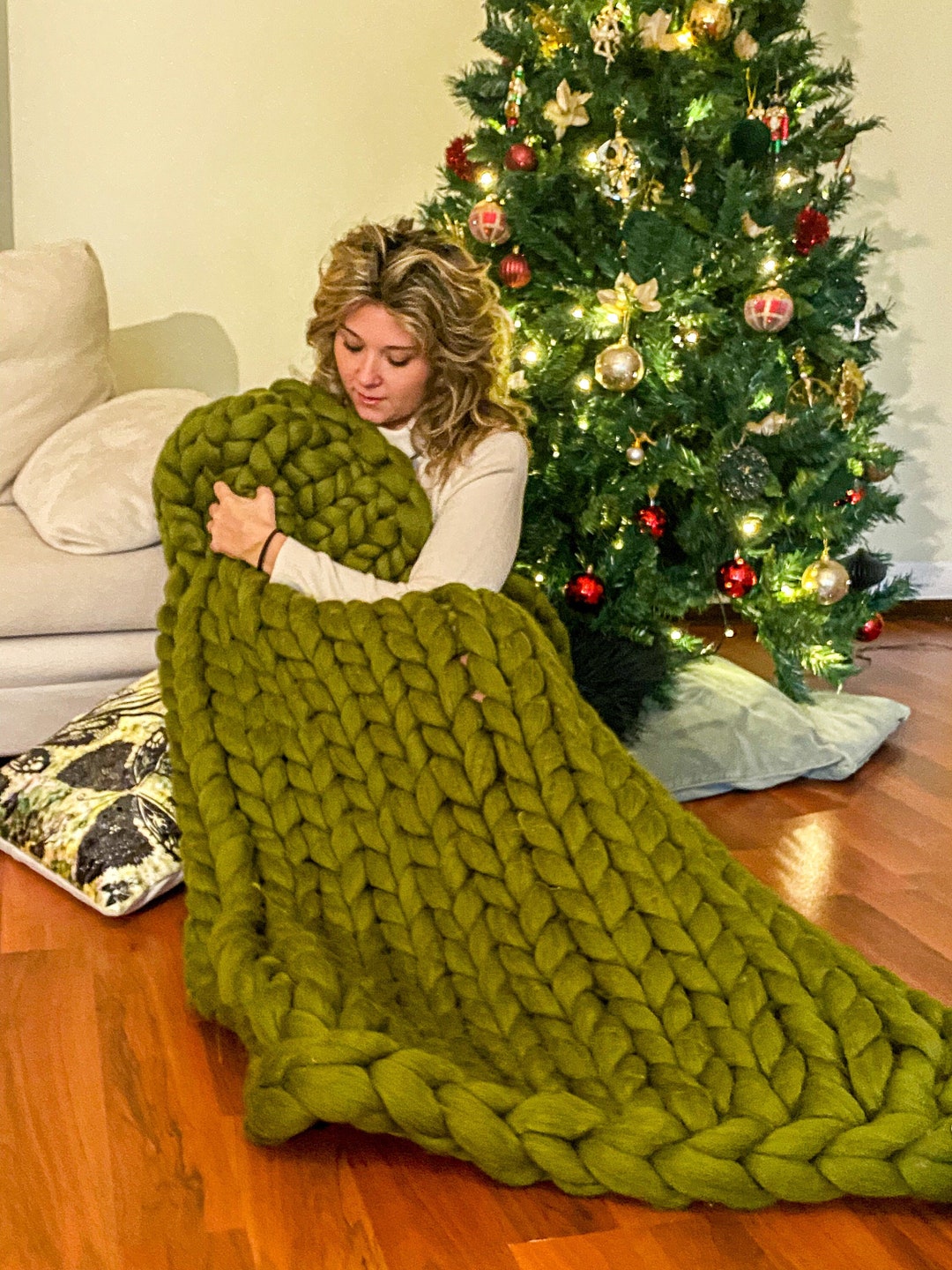 Lime Green Giant Wool Blanket Giant Wool Plaid Arm Knitted Etsy