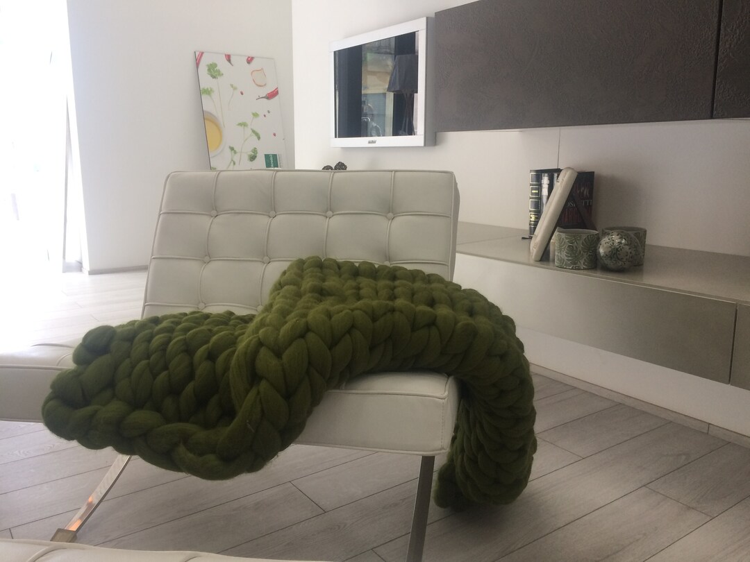 Giant Knit Blanket Lime Green Color. Made Entirely by Hand Etsy