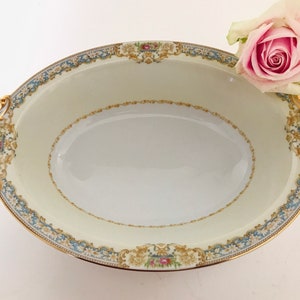Vintage Rose China 10 1/2" Ovale Gemüse Servierschale Dinner Party Floral Hochzeit China Luncheon Servierschale Shabby Chic Blau Servierschale