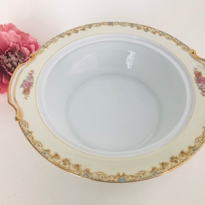 Vintage Noritake 10&quot; Round Bowl, Vegetable bowl, Serving Bowl Dinner Party Pink Floral China Vintage Wedding Serving Dish Pink Blue bowl