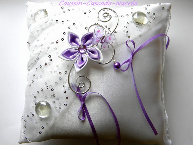 garter flower white clear purple wedding ring bearer pillow satin aluminium Butterfly