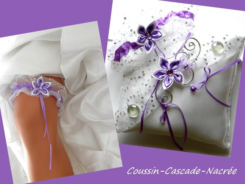 garter flower white clear purple wedding ring bearer pillow satin aluminium Butterfly