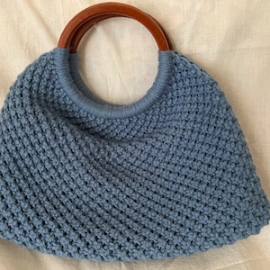 Blue Handbag, Handmade Country Blue Women&#39;s Macrame Style Bag, Unique Handmade Bag with Wooden Handles, Macrame clutch