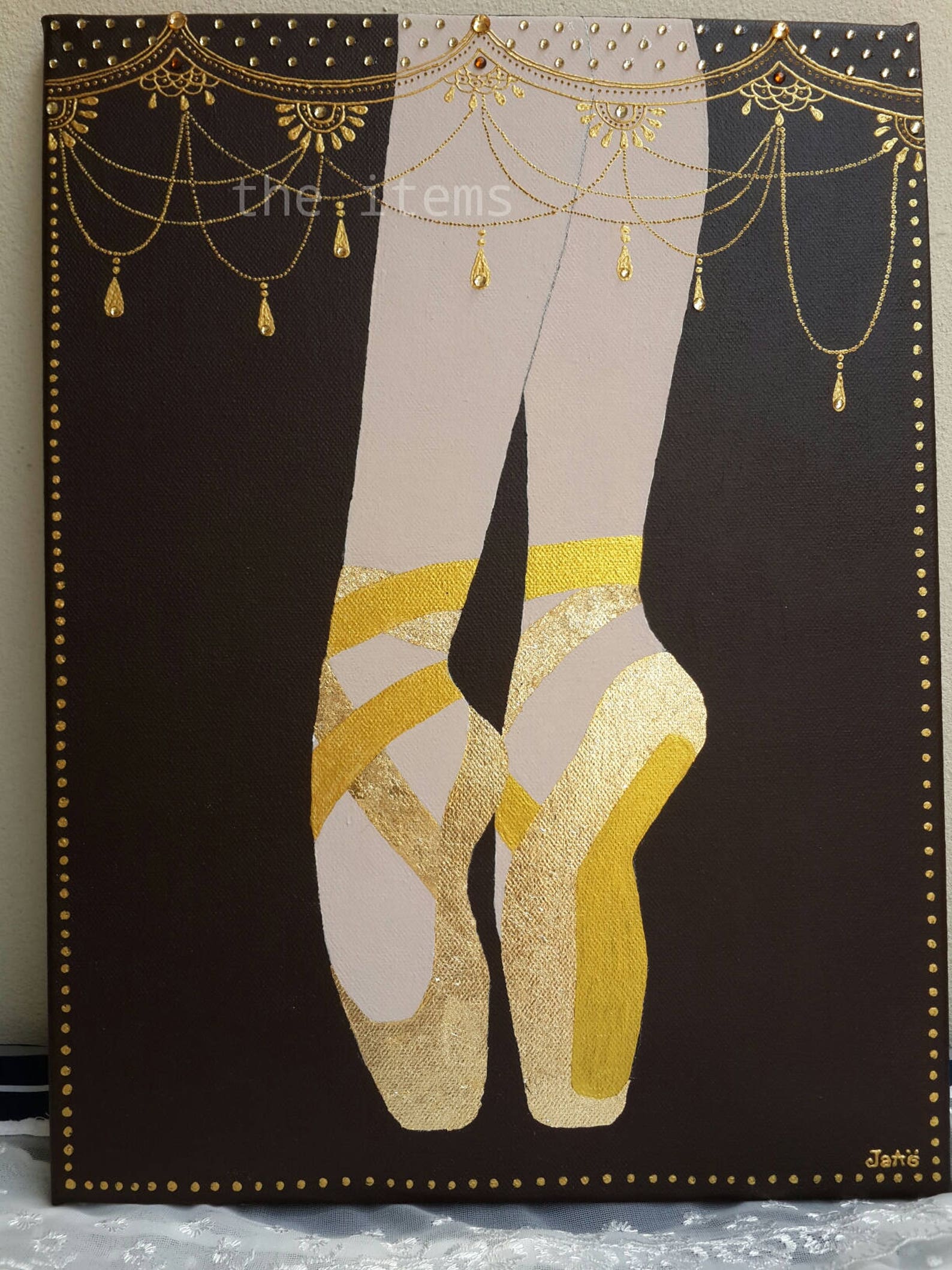 ballet dance original acrylic gold plate mix media painting by jaao